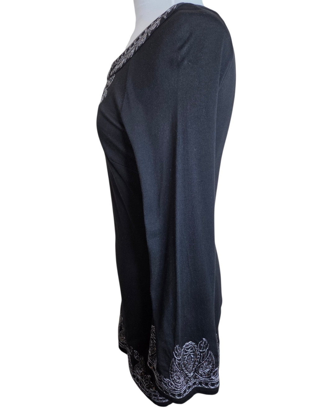 INC International Concepts Black Embroidered Tunic Top | Medium | Metallic V-Nec - Picture 13 of 16